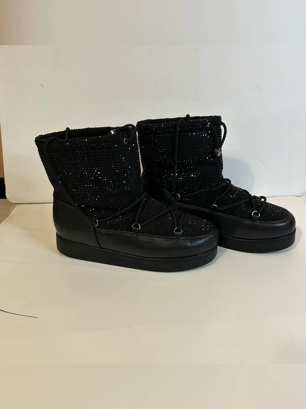 INC Women’s Black Rhinestone Lace Up Wool Lined Winter Boots Size 11